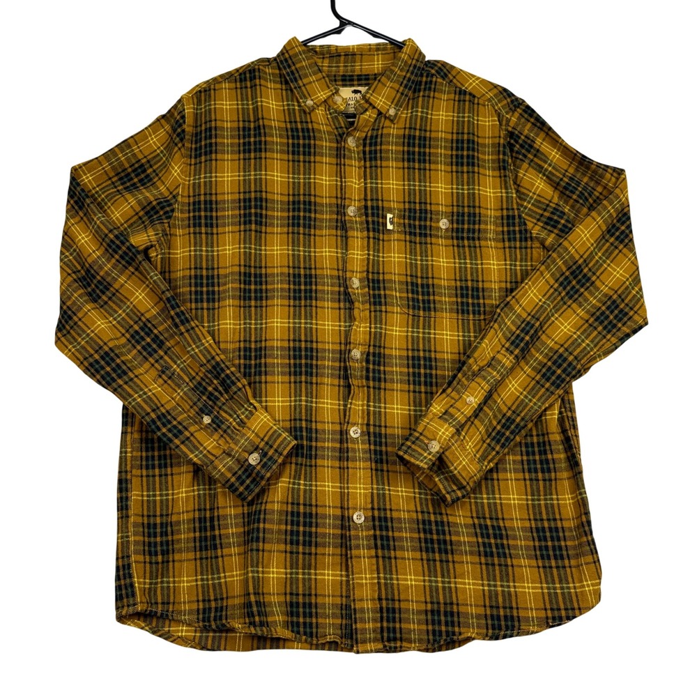 Buffalo Jackson Flannel Shirt Mens Large Mustard Yellow Black Plaid Cotton
